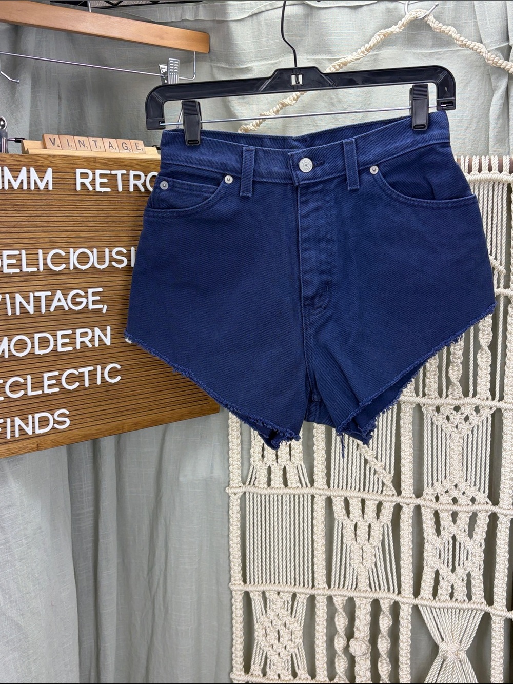 Vintage Faded Glory Dark Navy High-Waist Denim Cutoff Shorts | 8